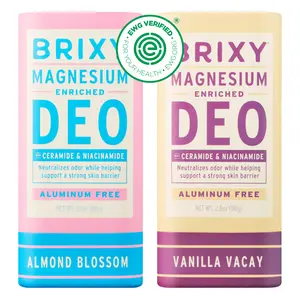 BRIXY Magnesium Enriched Deodorant With Skin Barrier Support, Ceramide & Niacinamide, Odor Control, Aluminum Free, Vegan, Plastic Free, EWG Verified, Lightly Scented (2 Pack)
