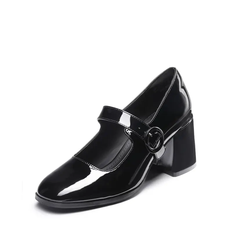 DREAM PAIRS Women's Stylish Synthetic Block Heel Mary Janes - Chunky Leather Shoe, High-Heel Footwear with Buckle Closure, High Heels