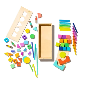 LOVEVERY The Block Set - 70 Solid Wood Pieces for Spatial Language & Problem Solving - 20 Stage-Based Activities