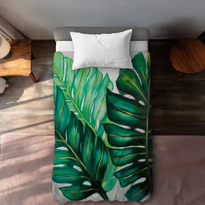 360 stand Decorative Duvet Cover - C1DCTXLW24X8, 3 Large Exotic Plant Leaves Design, Twin Size Extra Long Bedding Linen, Botanical Duvet Covers, Graphic Duvet Covers