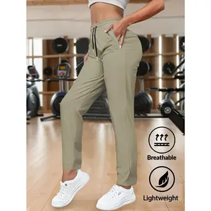 Women's Lightweight Athletic Straight Leg Pants - Drawstring Elastic Waist, Breathable, All Seasons Casual Pants