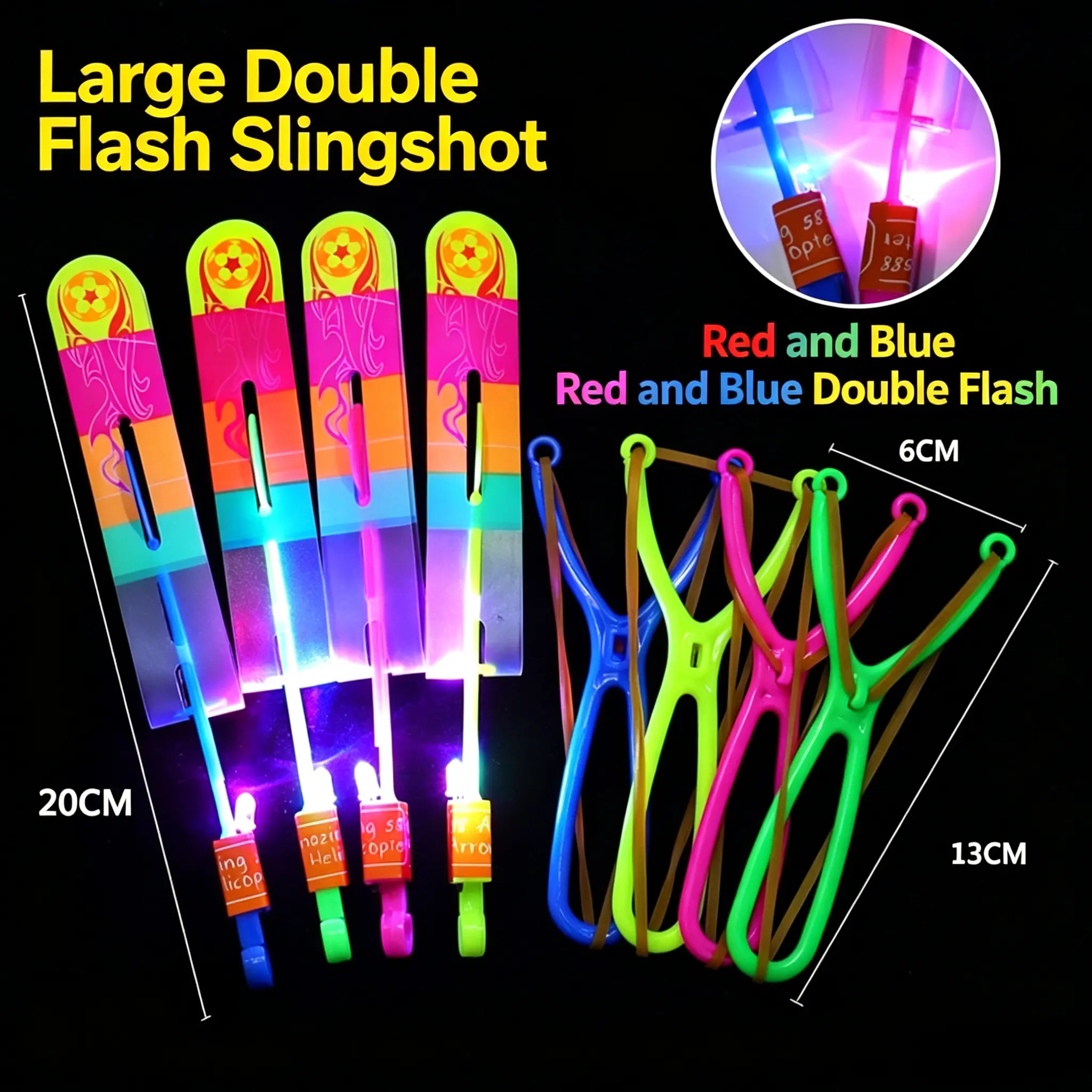 LED Glowing slingshot flying arrow toy, double flashing light catapult toy, summer outdoor backyard camping toy for boys and girls