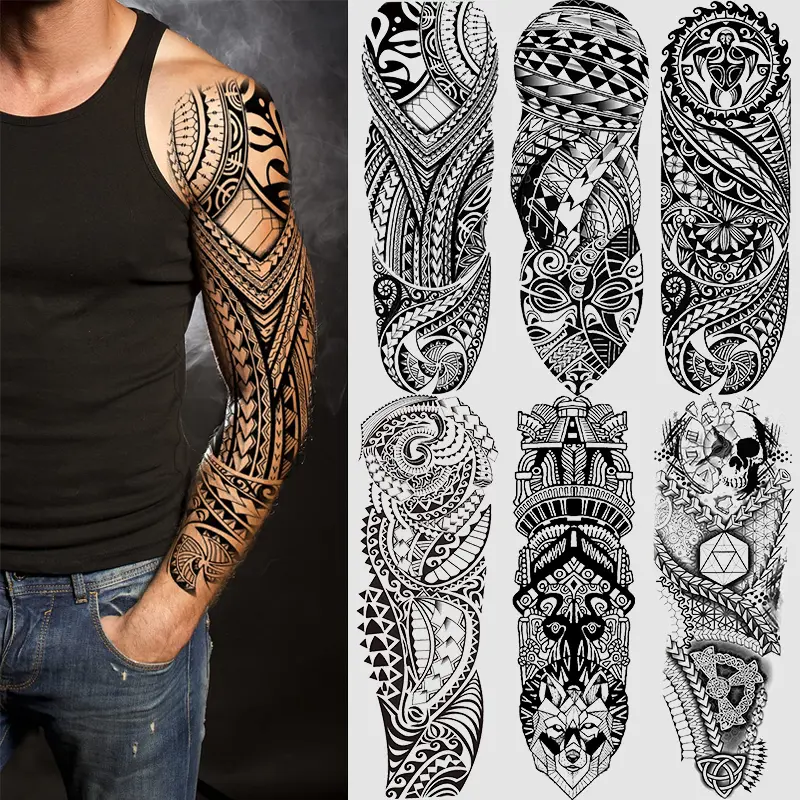 6 Tribal Totem Temporary Tattoo Stickers Set, Full Arm Fake Tattoos for Adults, Unique Body Art Accessories for Arms & Legs, Tattoo For Beginners