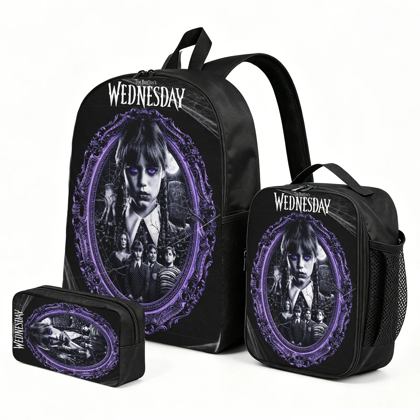 Wednesday Basic 3-Piece Elementary School Backpack Set, 1 Size (11.4 x 5 Inches) with Lunch Box, Pencil Case, Built-In Organizer for Boys, One Size, No Wheels