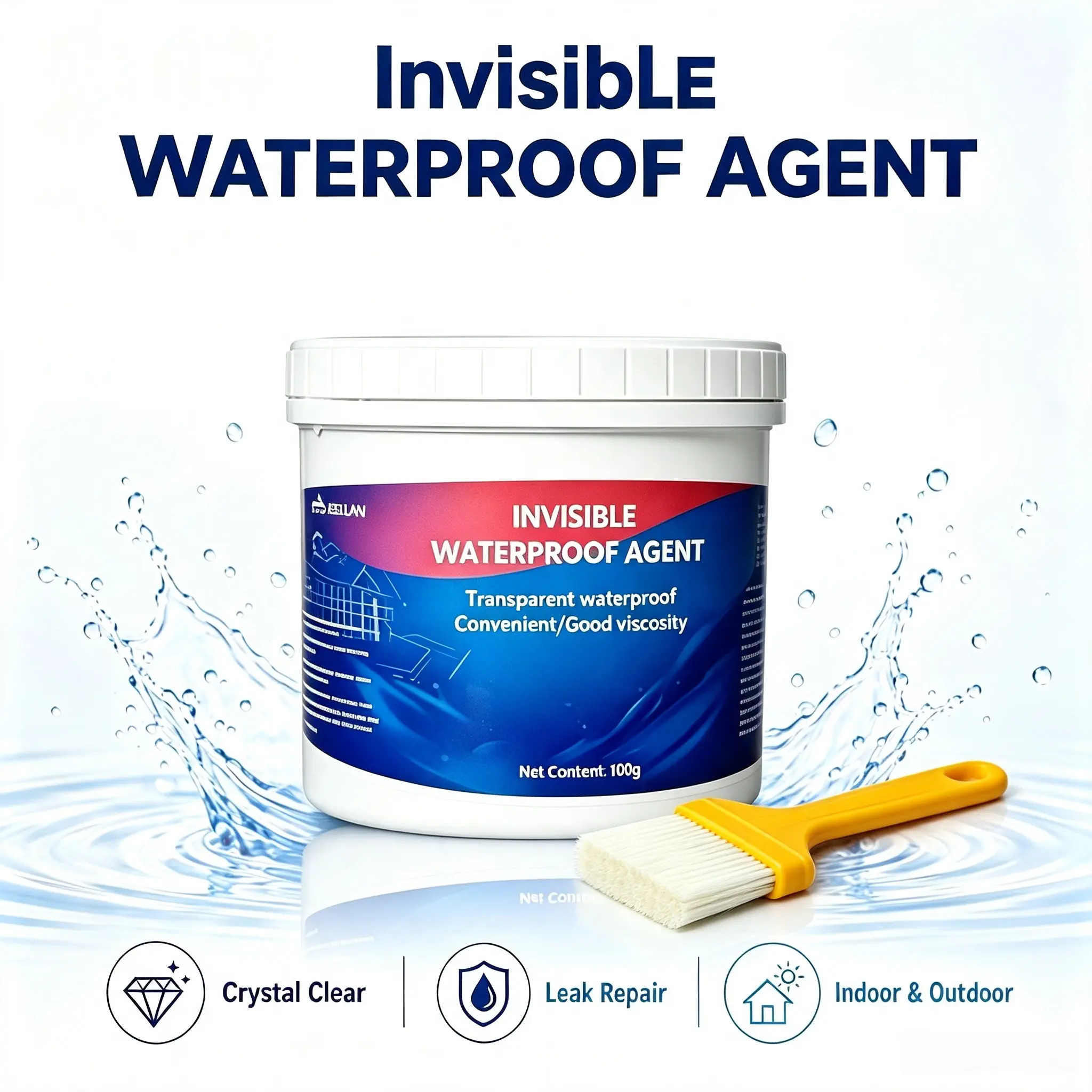 0.1kg Durable Waterproof Bond Sealant Bucket - No-Demolition DIY Liquid Adhesive for Cracks, Anti-Leak Leakproof Airtight Sealing Coating with 2-Coat Coverage for Home Roof, Wall, Bathroom Seals