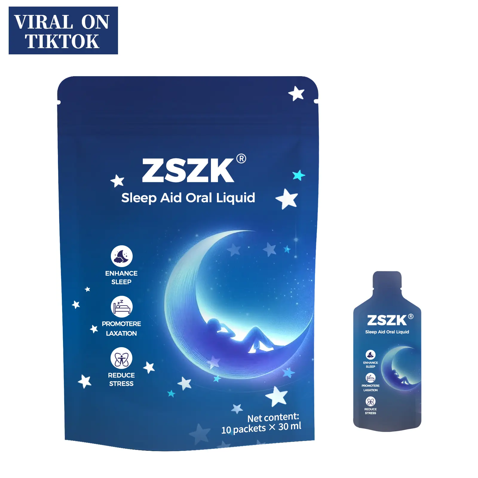 ZSZK Natural Sleep Aid Liquid Dietary Supplement Oral Solution - 30ml x 10 Bottles, 18 Months Shelf Life, Natural Blend with L-Theanine, 5-HTP, Magnesium Glycinate, Valerian Root, Passionflower Extract & Vitamin, Sugar Free Herbal Sleep Support, Herbs, Bo