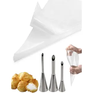 Puff Cream Filling Piping Tip 3 Pcs,Cupcake Filler Tool with 20 Disposable Pastry Bags for Filling Donuts,Cupcakes & Eclairs