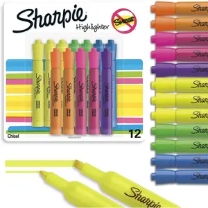Sharpie Tank Style Highlighters, Chisel Tip Fluorescent Highlighter Marker Set, Office And Teacher Supplies, Assorted, 12 Count
