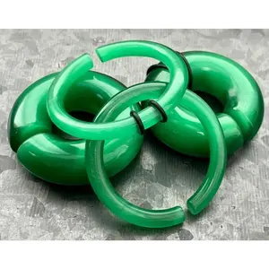 PAIR of Unique Deep Green Cat Eye Large Stone/Glass Hoops Ear Weight Hanging Plugs & O-rings - Gauges 4g (5mm) up to 5/8" (16mm)