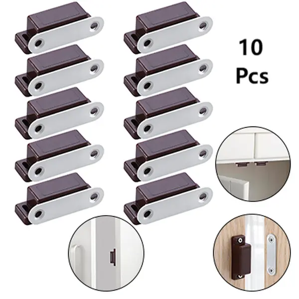 10 Pcs Metal Magnetic Cabinet Door Latch Closures, Easy-to-Install Hardware for Kitchen Cupboards, Bathrooms, Secure Close Home Use Brown Door Hardware