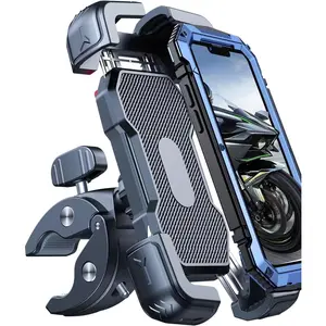 Phone Mount Holder, [150mph Wind Anti-Shake][7.2inch Big Phone Friendly] Bike Phone Holder, Motorcycle Handlebar Cell Phone Clamp, Compatible with iPhone 16 Pro Max, Black