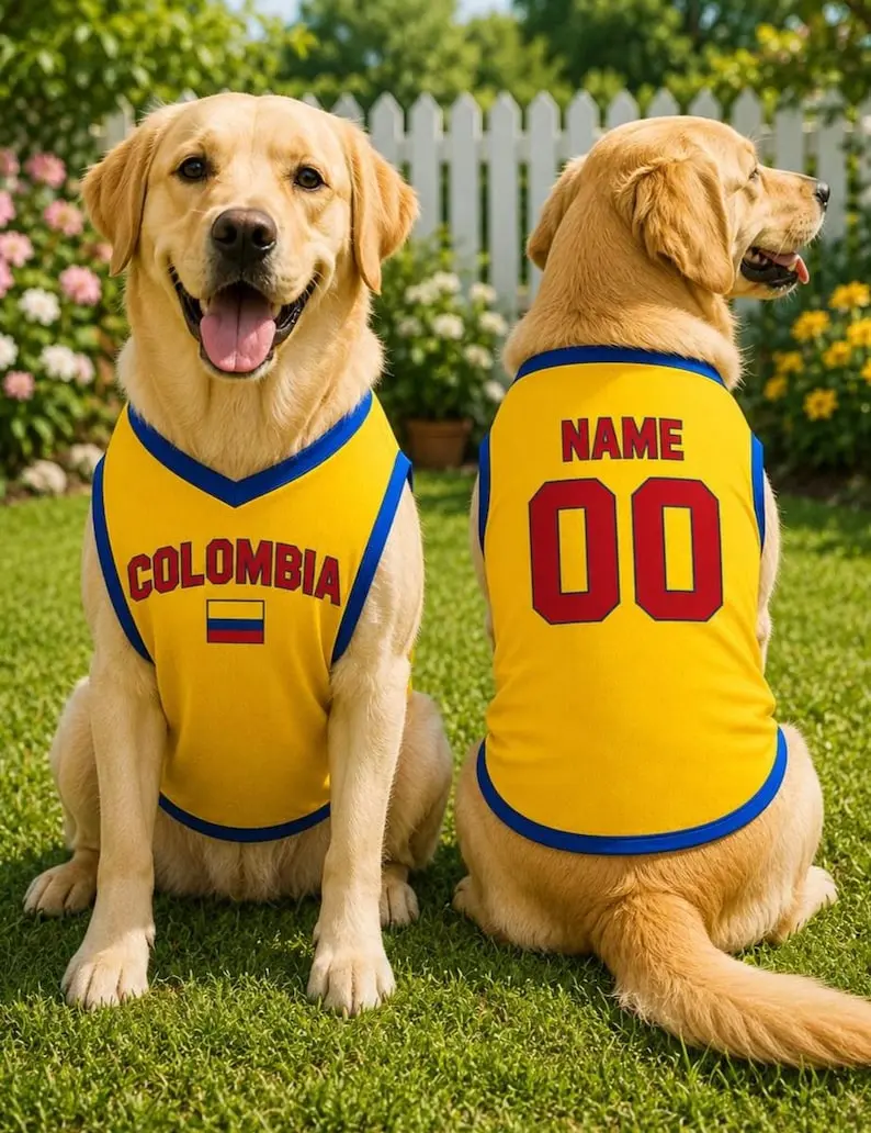 Custom Colombia Pet Soccer Jersey, Game Day Outfit for Dogs, Personalized Name Number