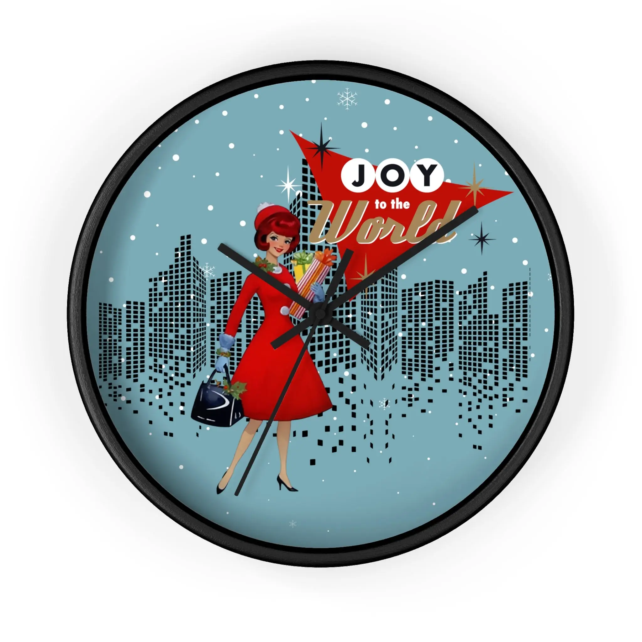Mid Century Modern Christmas Clock, Retro Joy to the World Wall Clock – Vintage Holiday Decor