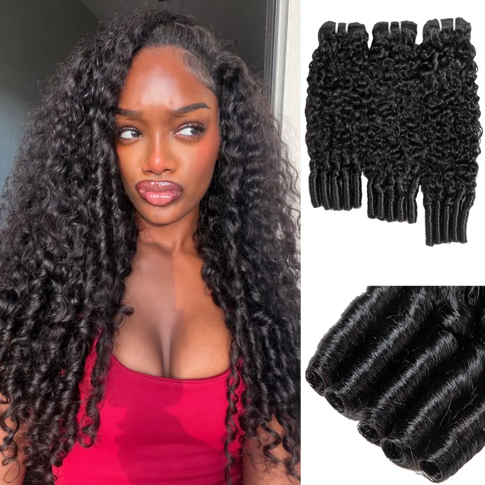 Burmese Curly Bundles Human Hair 3 Bundles Wet and Wavy Hair Bundle Quick Weave for Women Water Wave with Spiral Curly End Hair Extensions Natural Black