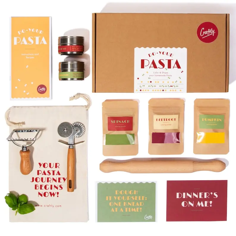 Pasta Making Kit: DIY Gift Set for Homemade Pasta with Natural Colors & Italian Spices