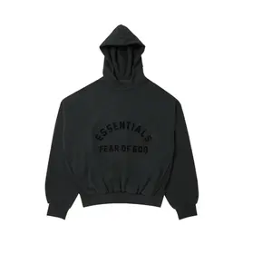 Fear of God Essentials Arch Logo Hoodie Jet Black Classic Design with Prominent Logo for Casual Wear