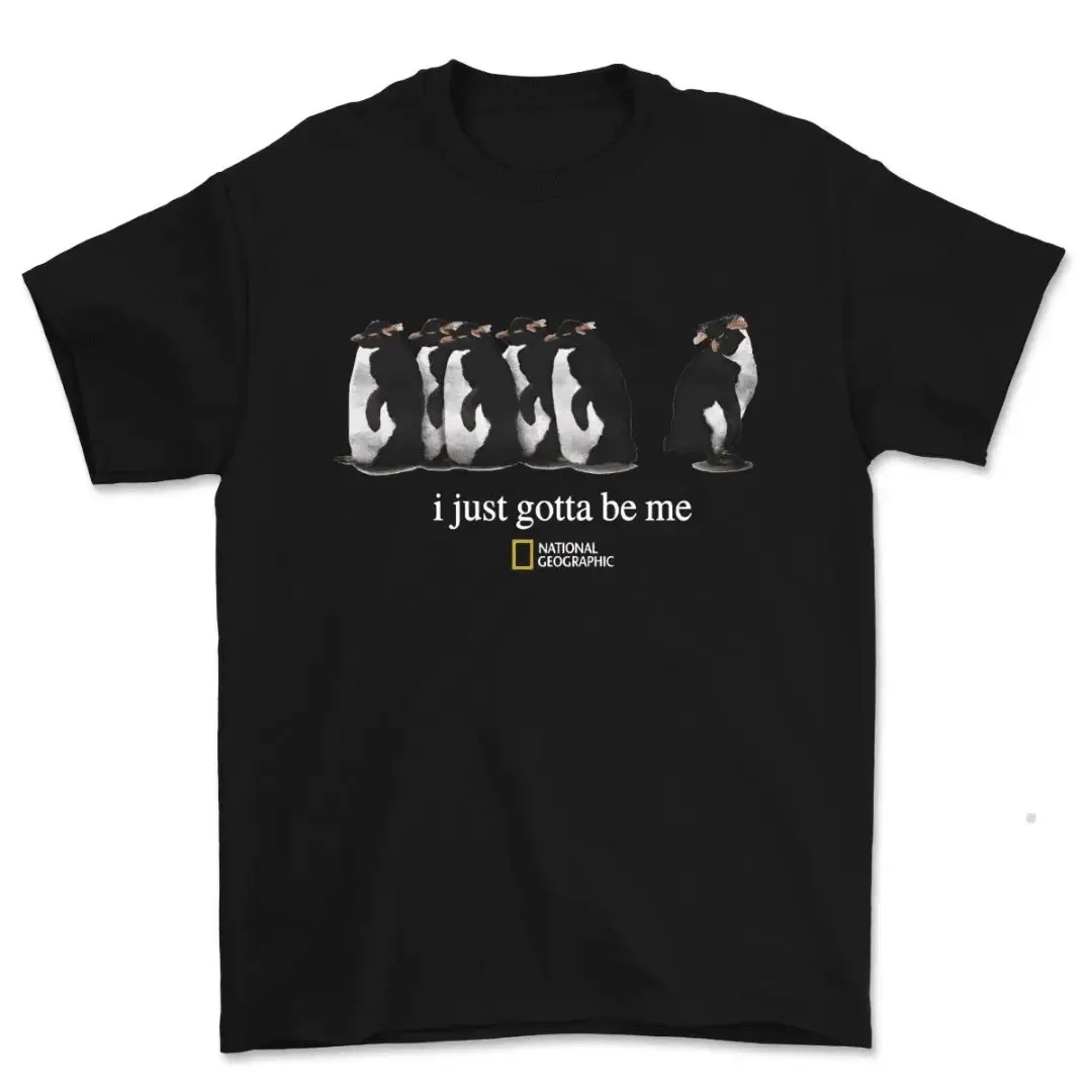 National Geographic  Short Sleeve T-Shirt I Just Gotta Be Me Graphic Penguin,Hoodie And Sweatshirt For Autumn And Winter,Crew Neck Loose Fit Casual Streetwear Tee For Him & Her,back to school,back to school shopping