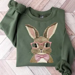 Cute Easter Bunny Sweatshirt or T-Shirt, Easter Rabbit Sweater, Easter Bunny Crewneck, Easter Gift for Mom, Kids Easter Sweatshirt, Retro Bunny Shirt