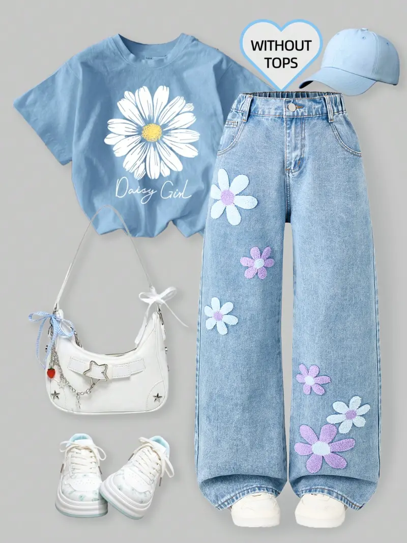 pants with embroidered flowers - TikTok Shop