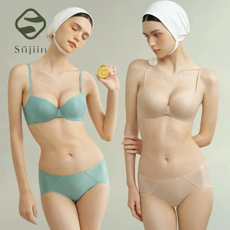 Sujiin Seamless Wire Free Everyday Bra, Basic Satin Bralette with Supportive Push-Up Insert for Women, Push-Up Insert Everyday Bras, Seamless Wire Free Everyday Bras
