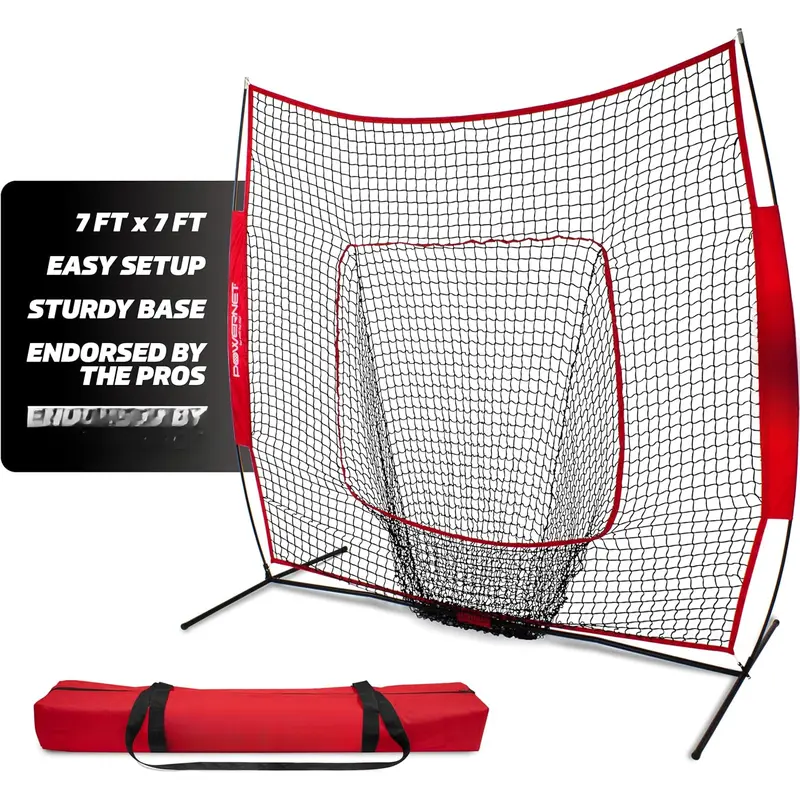 Baseball Softball Practice Net 7x7 with Baseball Accessories for Practice Pitching, Batting & Fielding, Ball Caddy, Weighted Baseballs, Tee