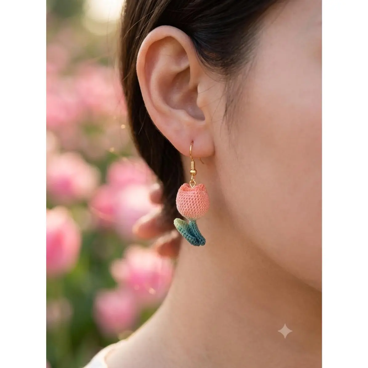 Orange Tulip Micro Crochet Earrings - Handcrafted Floral Design for Women's Fashion Accessories