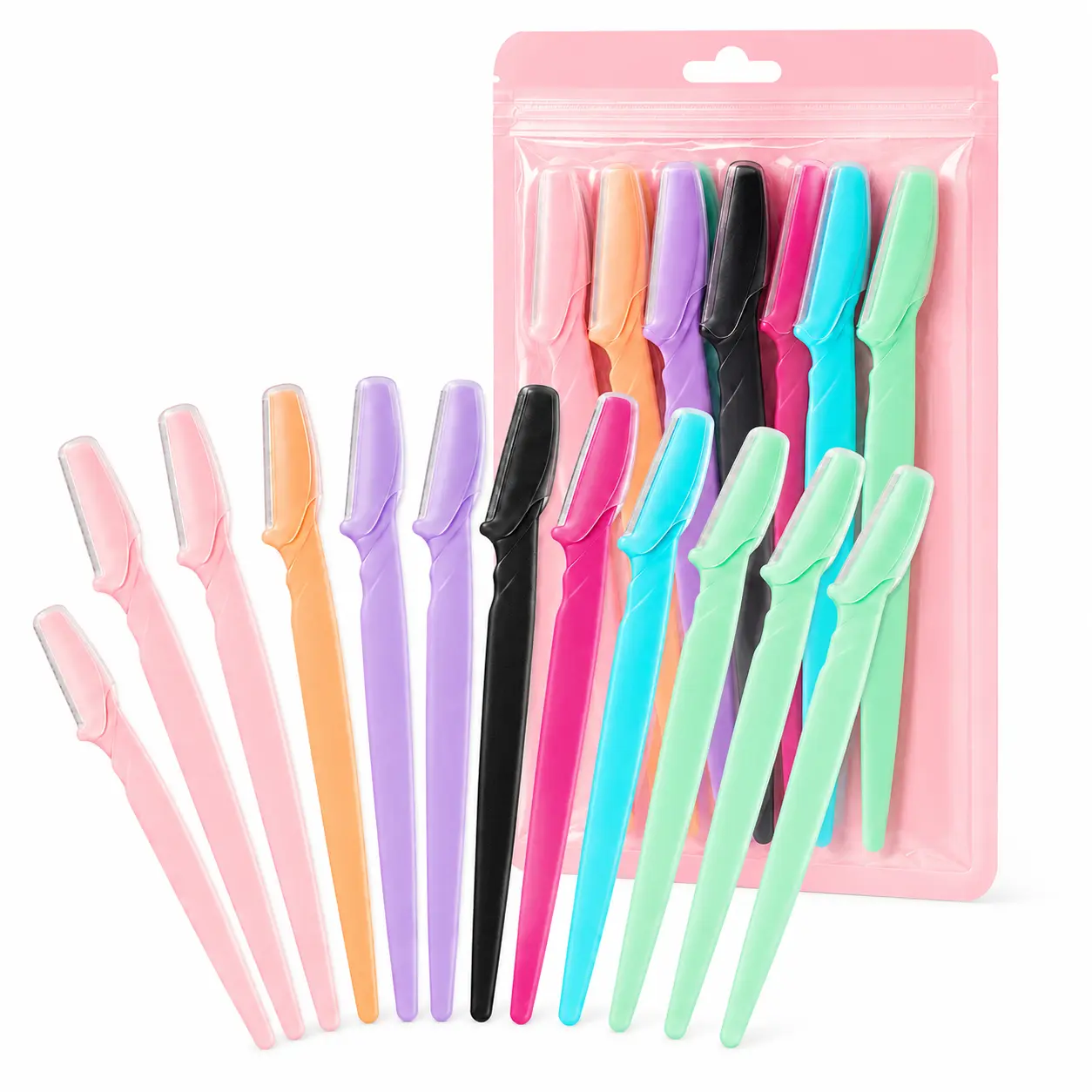 12-Pcs Unisex Cosmetic Metal Eyebrow Razors Multi-Pack with Storage Tube - Stainless Steel Micro-Guard Tip Dermaplaning Tool, Sharp Safe Trimmer for Daily Use Brow Shaping, Peach Fuzz Removal | Budget Party Gift