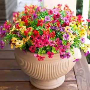 Artificial Flowers for Outdoor Indoor Garden Home Decoration, Faux Flower Daisy with Eucalyptus Leaves Fake Plants Greenery Boxwood Porch Patio, 12 Bundles (Mix Pink Red Purple Yellow)