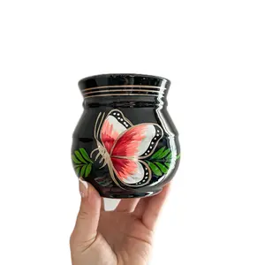 Butterfly Ceramic Jarrito Coffee Mugs - Reusable Clay Design, Ideal for Coffee Drinking - Reuse, Drinkware, Washable Traditional Ceramic, Handmade & Decorated, Lead Free, Keeps Hot/Warm, 12oz Capacity - Tumbler Mexican mug