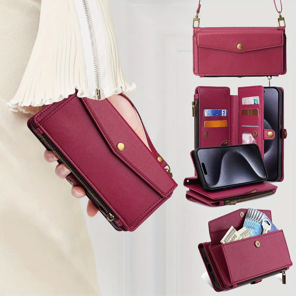 Phone case: flip magnetic crossbody card bag, wallet zipper phone protective case, suitable for iPhone 17, 16, 15, 14, 13, 12, 11, XS X and other series models, can be given as a gift to friends or family