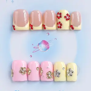 Nailssbysheccid, 10pcs press-on nails, Decorative nails, square shape, 100% handmade, simple style, French style, 3D, suitable for family dinners, dates, weddings, comes with jelly glue, crystal sticks and twisting rods