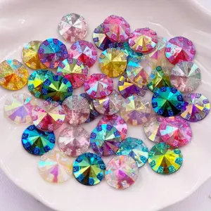 40pcs Mixed AB Resin 12mm Round Shiny Crystals Diamonds Flat back Sparkly Rhinestone Wedding Applique DIY Scrapbook Jewellery Accessories Decor Crafts