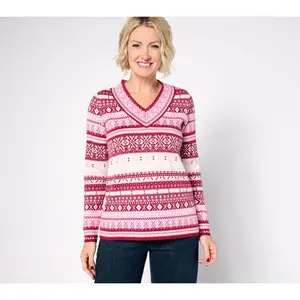 Denim & Co. Fair Isle V-Neck Long Sleeve Sweater