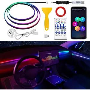 Tesla Model 3/Y/S/X Dreamcolor Acrylic Interior Car LED Strip Light with 60S Motion Sensor Switch, 55.1 inches Tesla Ambient Lighting Kits, Tesla Neon LED Strip Light underglow  install  easy tecno beast