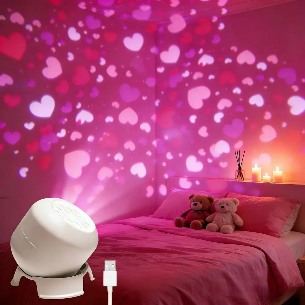 1pc USB-Powered LED Heart-Shaped Projection Light with Adjustable Angle - Romantic Valentine'S Day Decorative Mood Lamp for Parties, Weddings, and Special Occasions, with Pink Hearts, USB-Powered, No Battery Needed