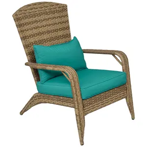 Outsunny Patio Wicker Adirondack Chair, Outdoor All-Weather Rattan Fire Pit Chair with Soft Cushions, Tall Curved Backrest and Comfortable Armrests for Deck or Garden