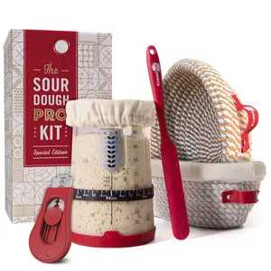 Sourdough Starter Kit - 34oz Jar  2 Cotton Rope Banneton Proofing Baskets Magnetic Bread Lame For Scoring Gift Bakers & Complete Baking Set
