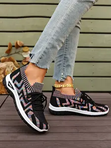 Vintage Geometric Knit Sneakers, Breathable Non-Slip Sole, Comfortable Daily Walking Shoes, Perfect for Commuting & Casual Wear