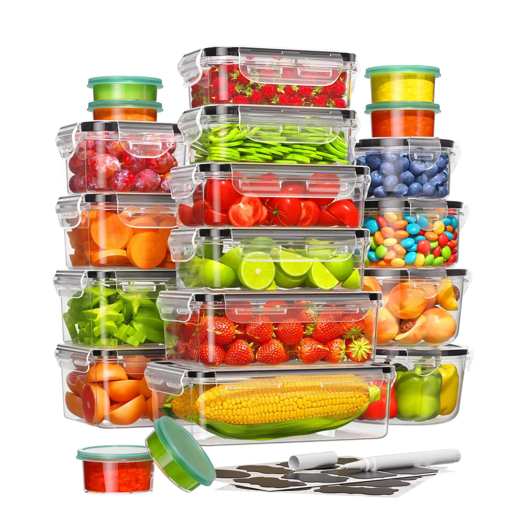 40 Piece Food Storage Containers With Lids(20 & 20 Lids)  Plastic For Kitchen And Organization Leak Proof Meal Prep Container Includes Labels Pen
