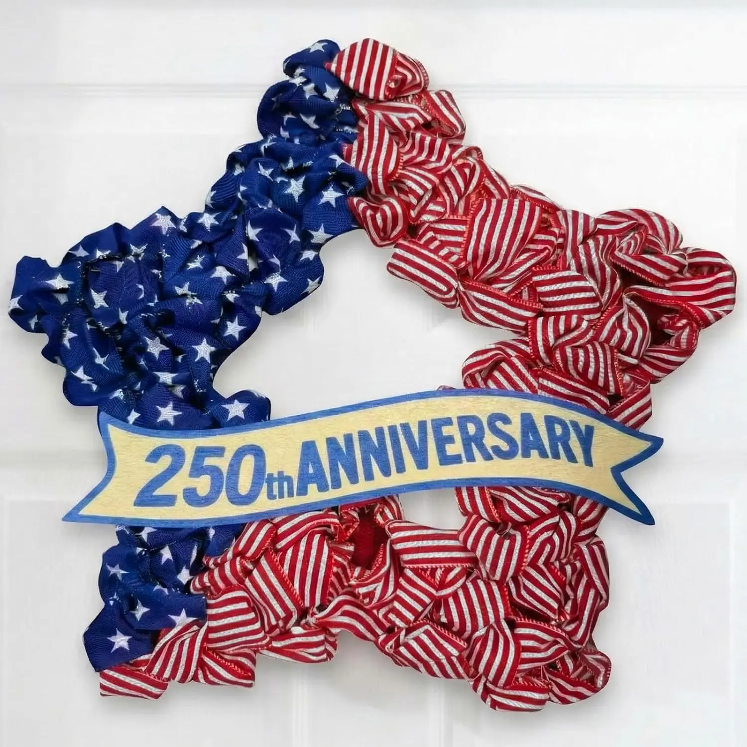 19-in Patriotic Burlap Star Ornament Wreath - US Pride Decor for Front Door, Scratchfree Door Hanger, 250th Anniversary 2026 Memorial/Independence Day, Patriotic Decorations Wreaths Garlands & Swags