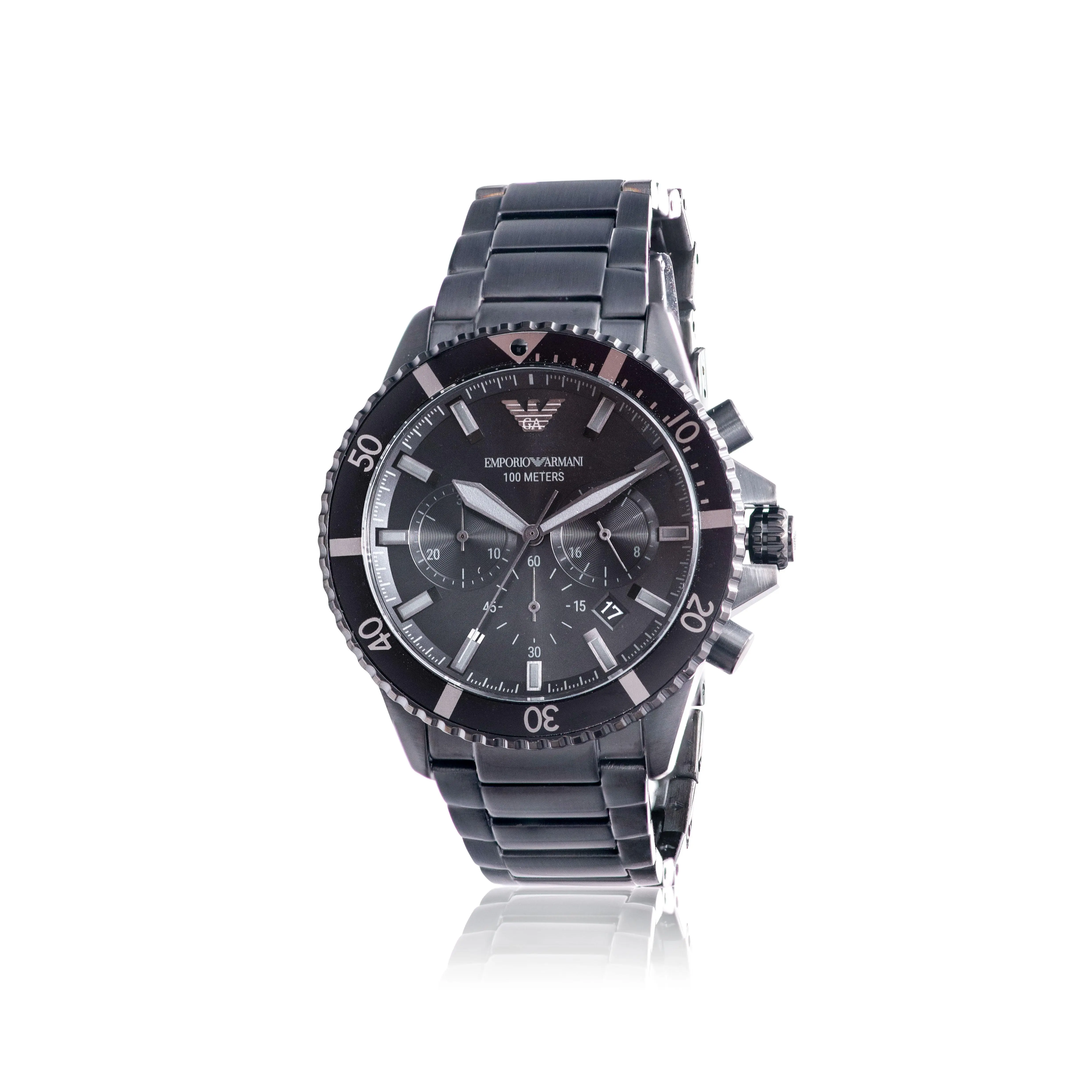 Emporio Armani Diver Black Stainless Steel Chronograph Mens Watch AR11363