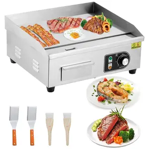 【GARVEE】22" Commercial Electric Griddle with 1500W Power, Adjustable Temperature 122-572°F, Stainless Steel Half Flat Top Grill for Indoor and Outdoor Cooking, Includes Plug, 2 Shovels & Brushes