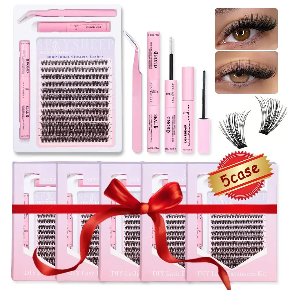 Mixed Length Individual False Eyelashes Kit, 5 Sets Natural Look Eyelash Extensions, Self Grafting Curl Eyelashes, Eye Makeup Accessories for Women & Girls, Cosmetic