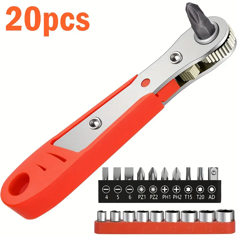 20pcs ratchet wrench and screwdriver set includes 19 different sizes and types of bits, a flip-top handle, and is an toolbox. It's convenient, portable, and suitable for use in , electronics, DIY repairs, and home repairs. tools and gadgets for him