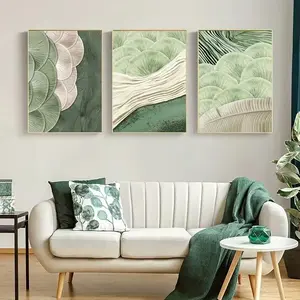 3pcs Green Ginkgo Leaf Poster Embroidered Texture Canvas Painting Nordic Living Room Frameless Mural Painting Home Decoration Painting