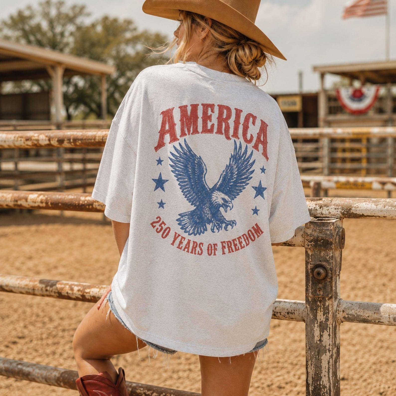 250 Years of Freedom T-Shirt, Patriotic Eagle Sweatshirt 250th Anniversary Tee, Western USA, 4th of July Gift, Cowgirl USA