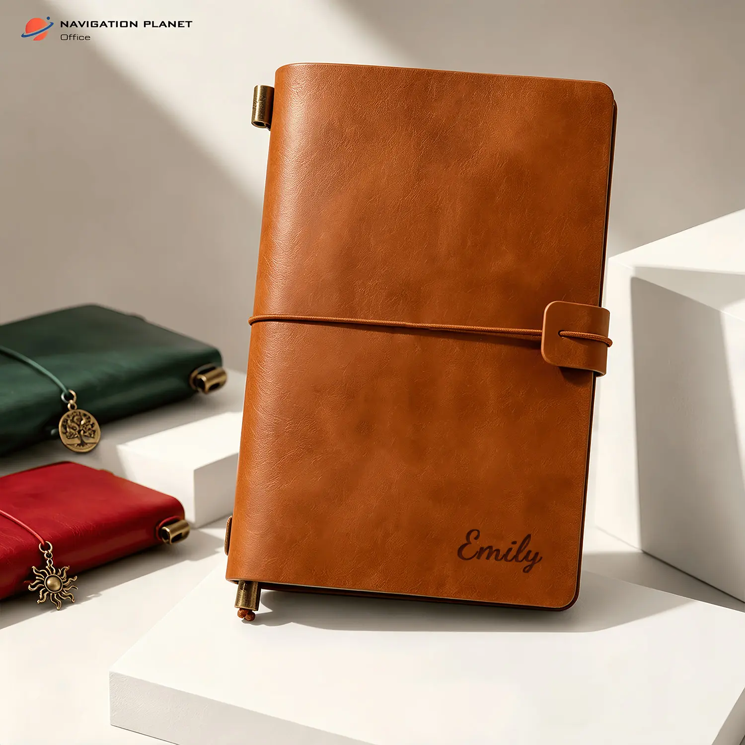 Custom Refillable Journals - Classic Travel Notebook with Soft-Touch Vintage PU Cover, Wraparound Strap, Charm Options, Personalize with Optional Personalized Name, Paper,  Portable Office Stationery Gift for Travelers