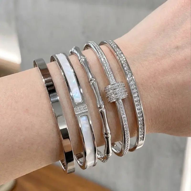 Elegant Rhinestone-Decorated Bangle, Trendy Stackable Bangle, Fashion Jewelry for Women and Men, Perfect for Parties and Daily Wear, Versatile All-Match Jewelry Birthday Gift, Mix Bracelets