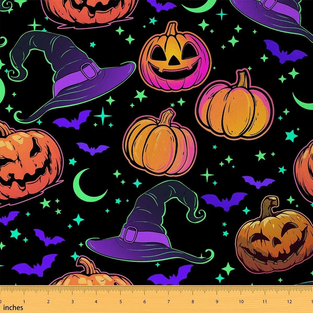 Halloween Fabric Cartoon Gradient Hippie Pumpkin Decor Sewing Supplies Neon Light Glitter Stars Moon Cute Bat Fabric DIY Soft Flannel Polyester No Stretch