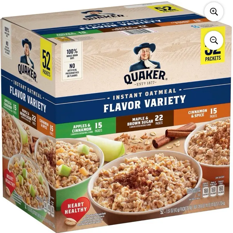 Instant Oatmeal Variety Pack - 1.51 oz Each, 52 Pk, Pantry Food Breakfast Cereal Food Instant Oatmeal Variety Pack - 1.51 oz Each, 52 Pk, Pantry Food Breakfast Cereal Food